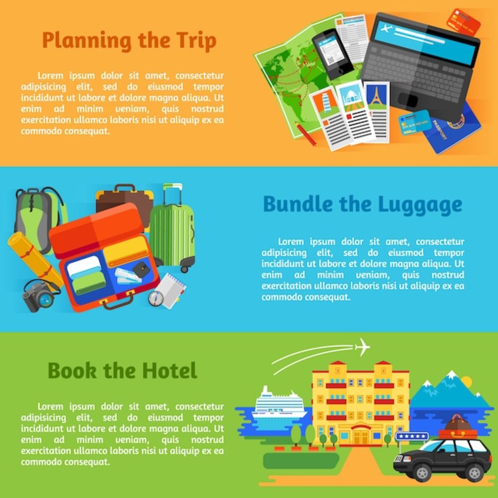 暑假旅行计划与酒店预订象形图